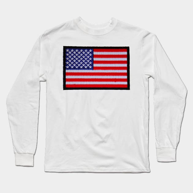 Embroidery American Flag Sticker Long Sleeve T-Shirt by anacarminda